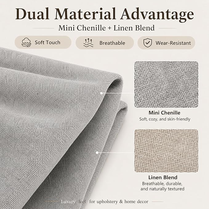 Mini Chenille Linen Blend Upholstery Fabric by the Yard, 57 Inch Wide Soft - Image 2