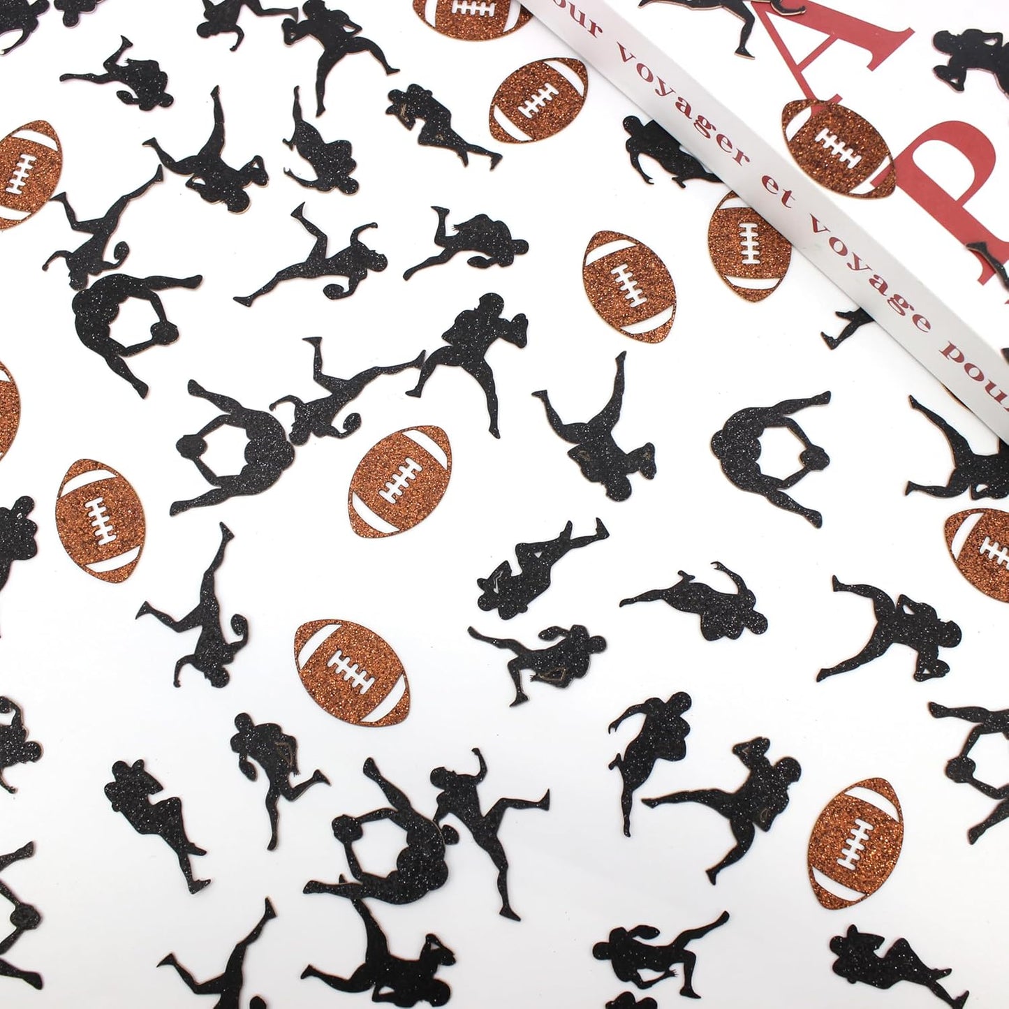 200PC Football Confetti for Table,Football Party Decorations for 1st Year Down Birthday Baby Shower Sport Party Decor,Glitter Football Players Shaped Table Scatters