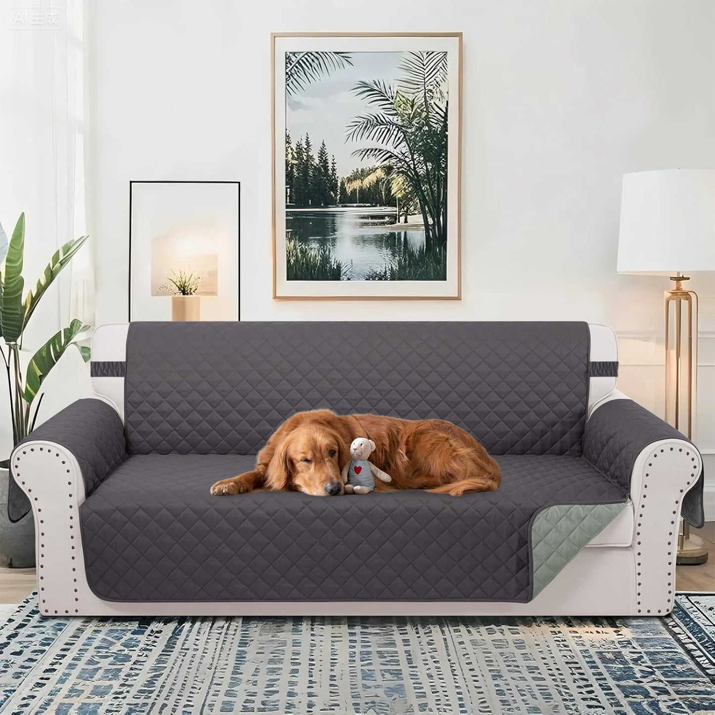 Reversible Oversized Sofa Covers Couch Cover Furniture Protector for Dogs Elastic Straps Water Resistant(XLSofa,Dark Grey/Light Grey)