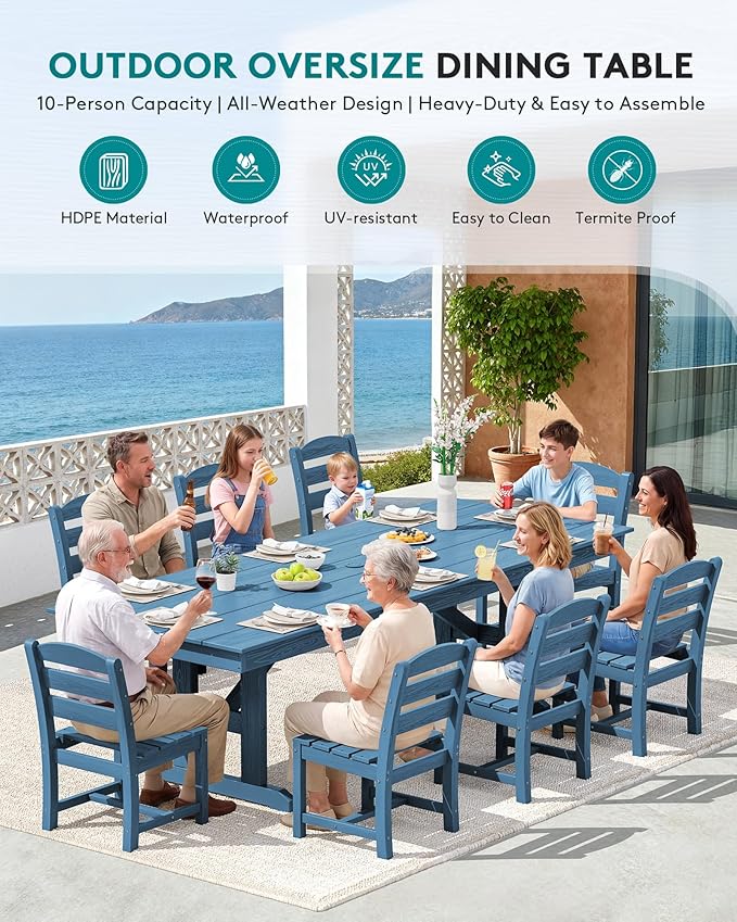 SERWALL Outdoor Armless Dining Chairs Set of 2, All-Weather HDPE Patio Chair - Image 6