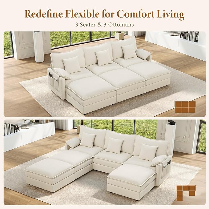 Vesgantti 108" Sectional Sleeper Sofa, 6-Seater Oversized Modular Cloud Couch - Image 7
