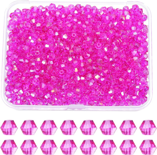 PATIKIL 1000pcs 4mm Bicone Glass Crystal Beads, Faceted Glass Spacer Beads with Box for Jewelry Making Bracelet Necklace Earrings DIY Suncatcher Craft, Rose Red AB