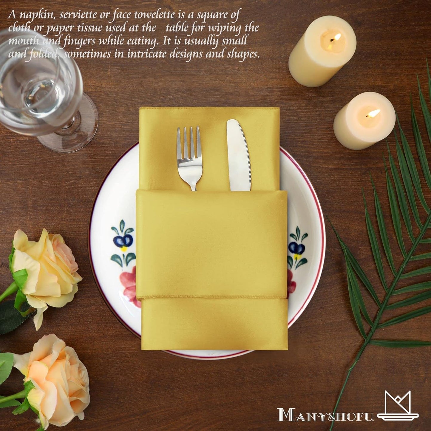 Manyshofu 60 Pieces Yellow Gold Satin Napkins - 20x20 Inches Cloth Napkins, Square Satin Fabric Napkin Set - Soft & Reusable Table Napkins for Wedding Dinner Party Lunch Banquet Restaurant Decoration