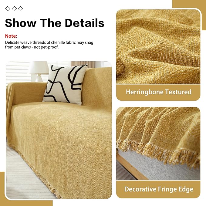 DREAMINGO Modern Minimalism Couch Cover Pets Loveseat Protector Mustard Yellow - Image 4