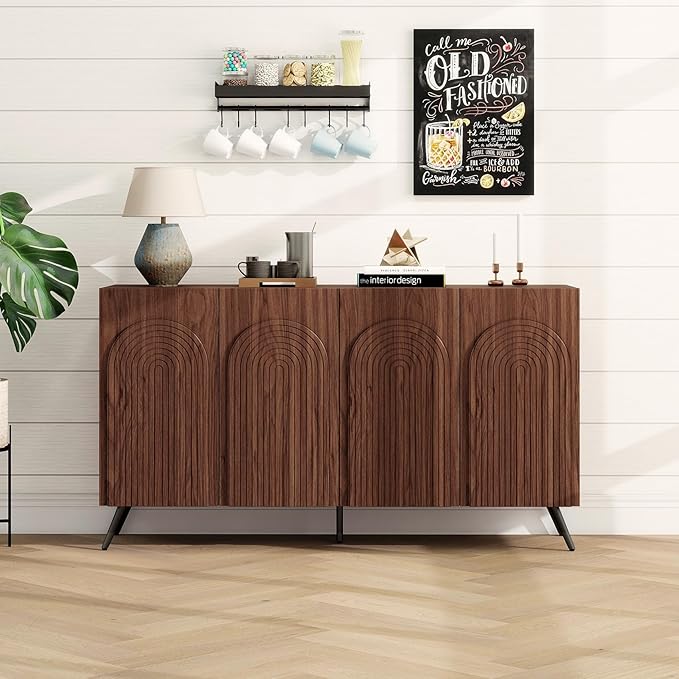 59" Walnut Arched Sideboard Buffet Cabinet - Image 8