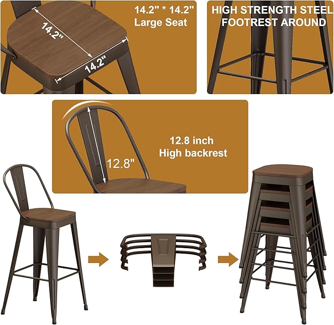 Andeworld Metal Bar Stools Set of 4, 30 inch Bar Height Barstools - Image 7