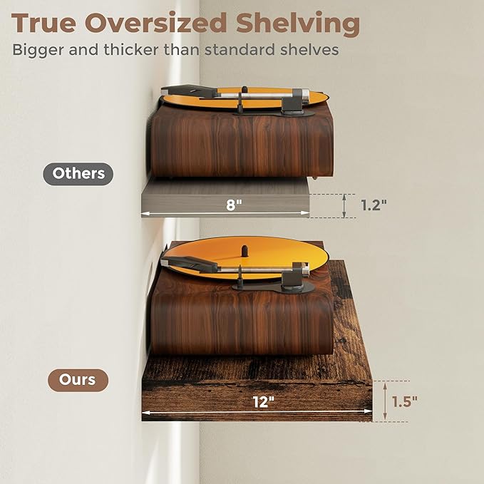 12 inch Deep Floating Shelves for Wall, 24 inch Wide Engineered Wood Wall - Image 5