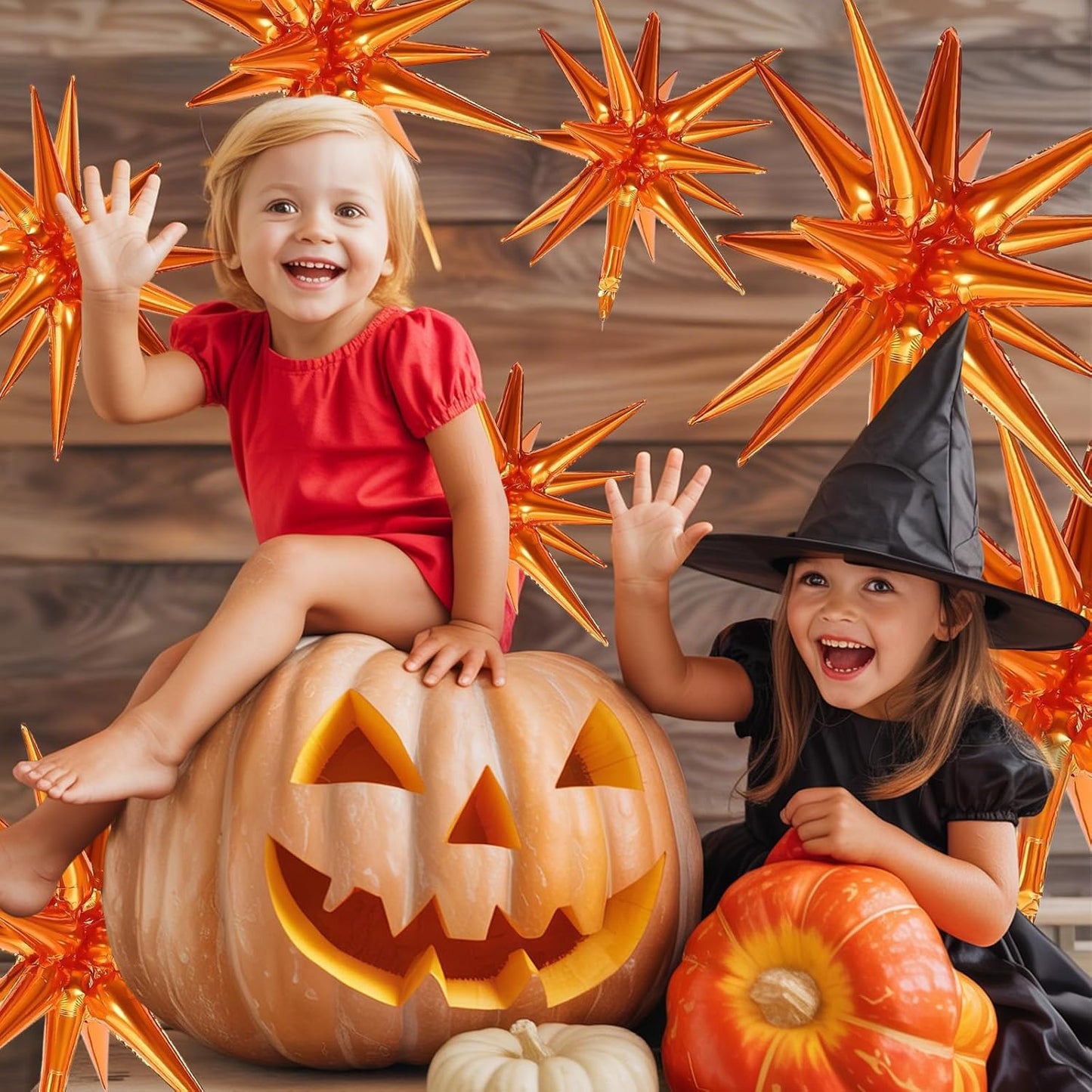 Orange Star Balloons,9Pcs 22Inch Orange Explosion Spike Cone Helium Polyester Film Star Foil Balloons for Birthday Halloween Graduation Anniversary Baby Shower Party Decorations