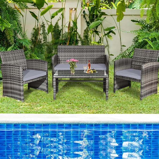 Tangkula 8 Pieces Patio Wicker Conversation Furniture Set, Patiojoy Sofa & - Image 5