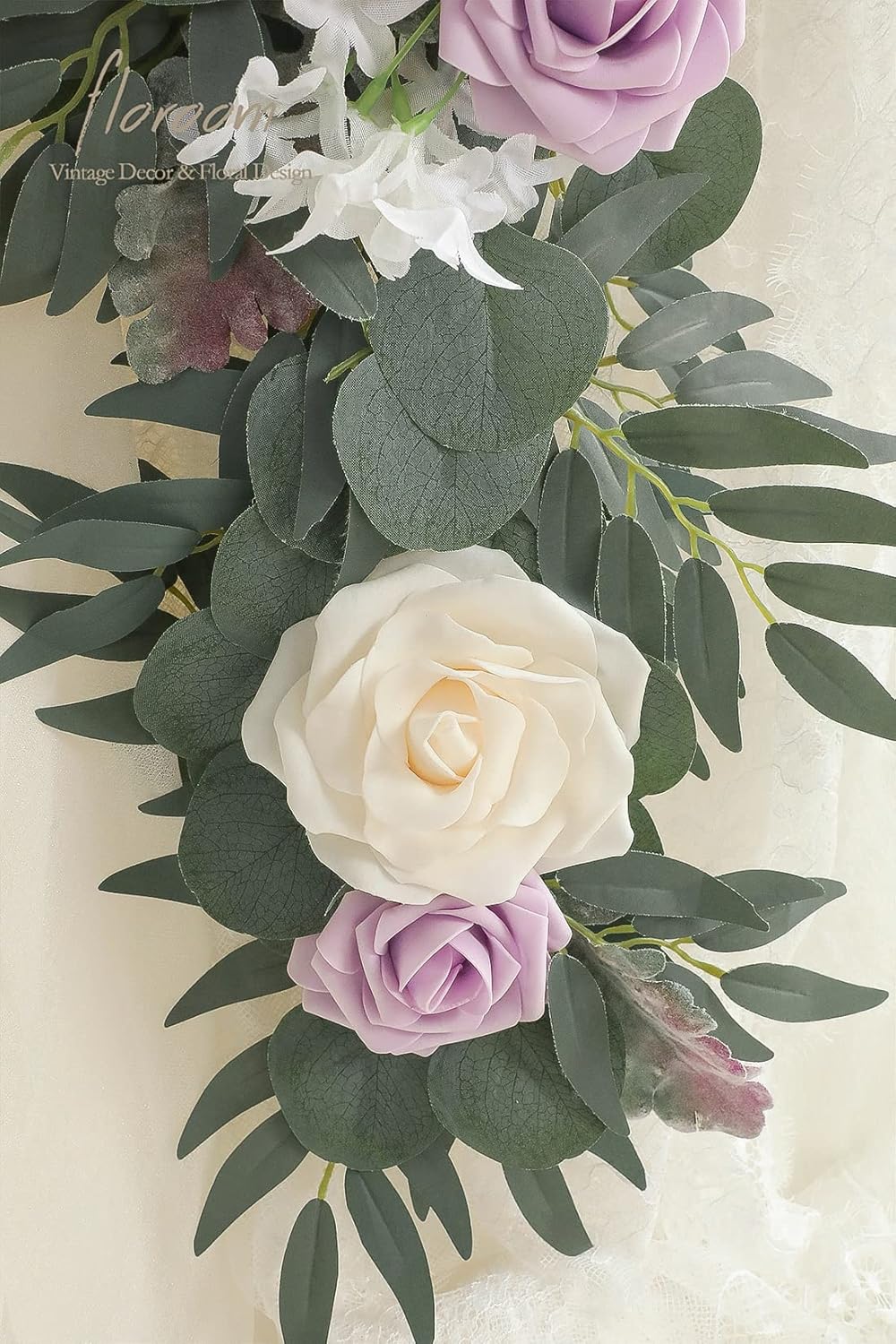 Floroom 6ft Artificial Eucalyptus Garland with Flowers Fake Greenery Faux Floral Vine Garland for Table Decor Wedding Centerpieces Bridal Shower Party Decorations, Lilac & Lavender