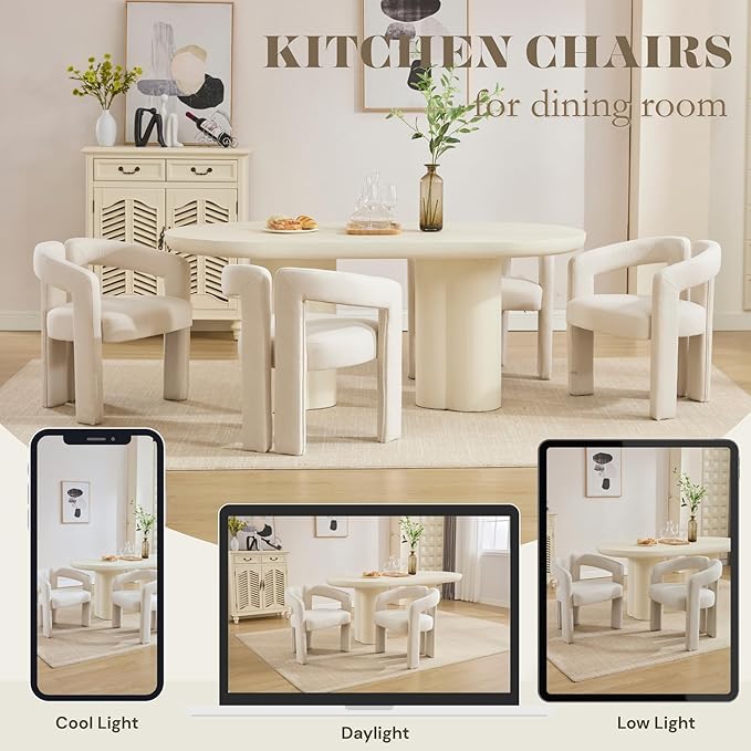 Hyfirm Upholstered Linen Barrel Dining Chairs Set of 4, Modern Accent Kitchen - Image 4