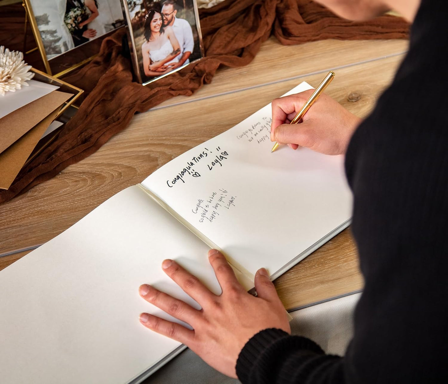 MUUJEE Personalized Guestbook in Wine - Premium Custom Modern Guest Book for Wedding Reception, Birthday Party or Events w/Bookmark Blank Pages for Signing 11.5 x 8.5 inches