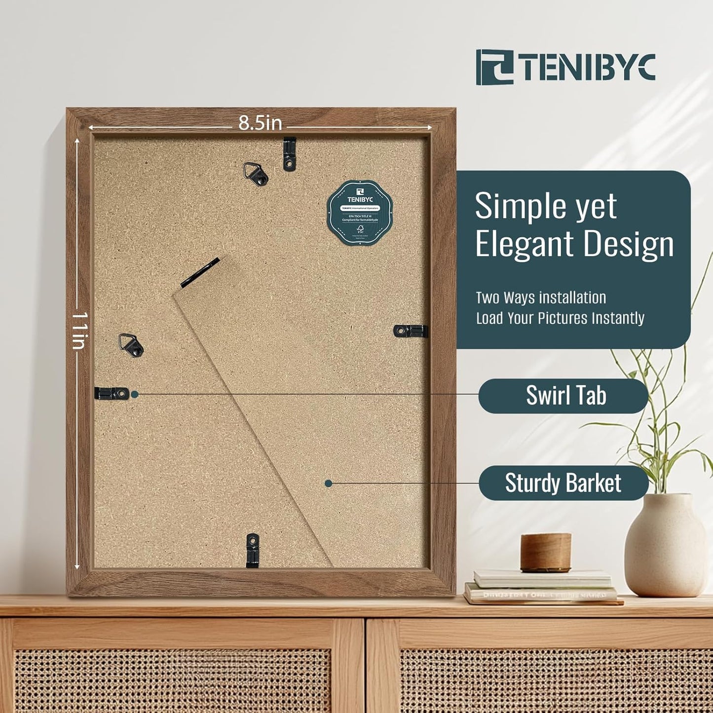 8.5 by 11 Picture Frame Brown - 4 Pack, Walnut Wood Grain, HD Tempered Glass, Suitable for Certificate Document, Wall or Tabletop Photo Frame