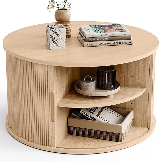 LINSY HOME Round Coffee Table, 31.5" Drum Coffee Table by LINSYHOME