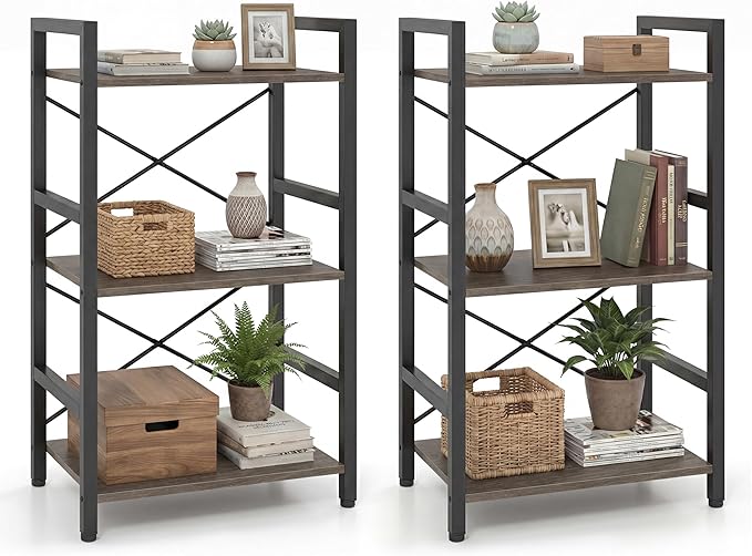 Tangkula 3-Tier Industrial Bookshelf, 16.5" Width Wooden Open Bookcase by TANGKULA