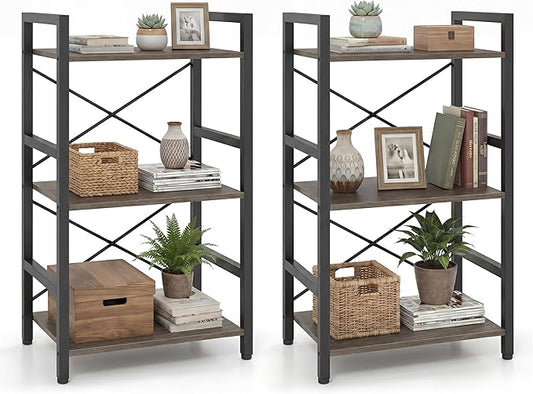 Tangkula 3-Tier Industrial Bookshelf, 16.5" Width Wooden Open Bookcase by TANGKULA