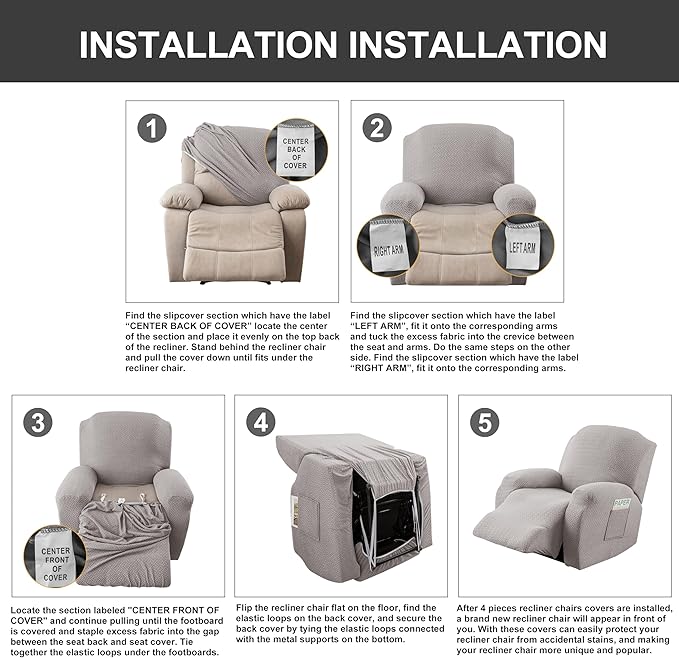 Genina Recliner Chair Covers, Stretch Reclining Chair Cover, Recliner Sofa - Image 6