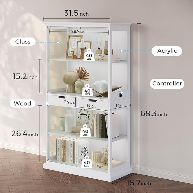Jocoevol Display Cabinet with 4 Glass Doors, 4-Tier Modern Glass Display Case - Image 2