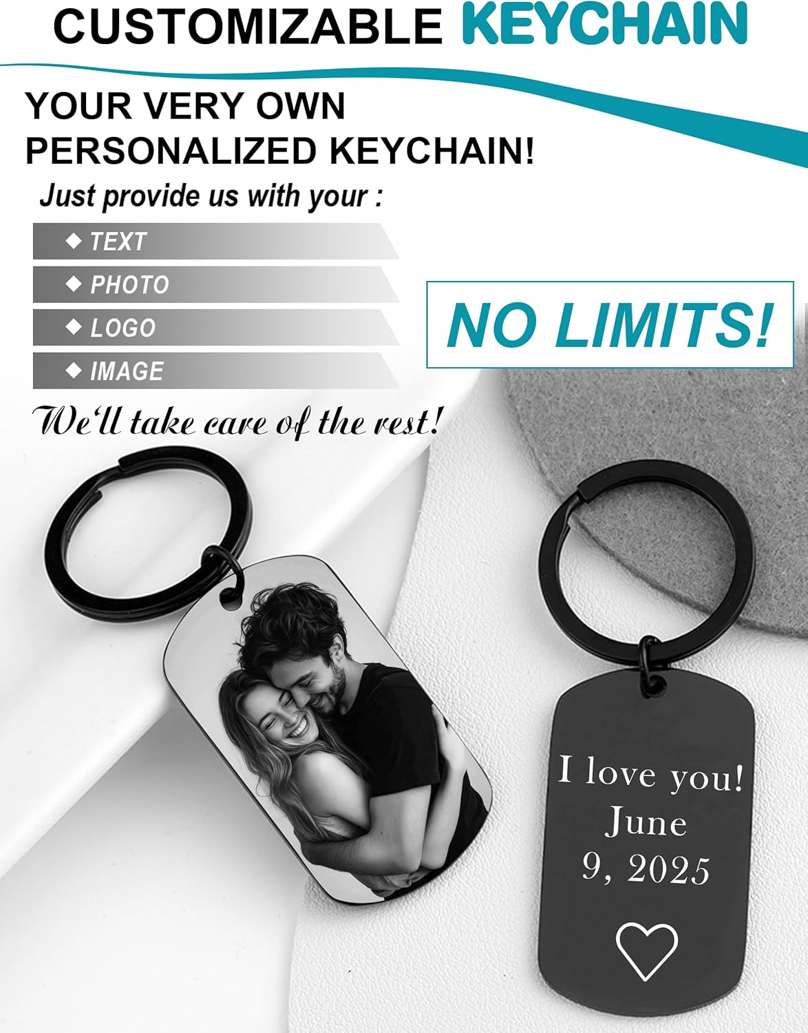 Custom Keychain with Picture - Personalized Keychains with Photo Text Customized Engraved Gifts for Dad