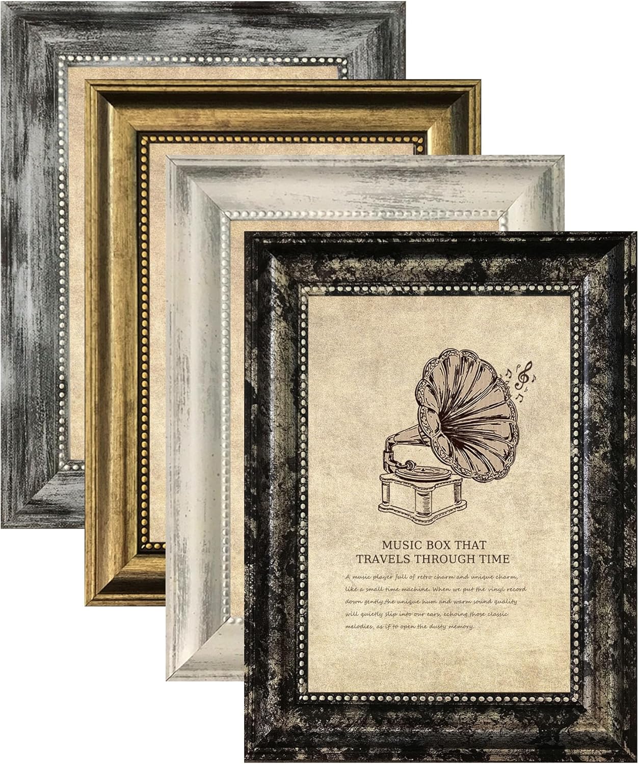 4x6 Picture Frames Set of 4- Rustic Retro Photo Frame with Real Glass Wall Mount and Tabletop Display Family Friends Wedding Gift