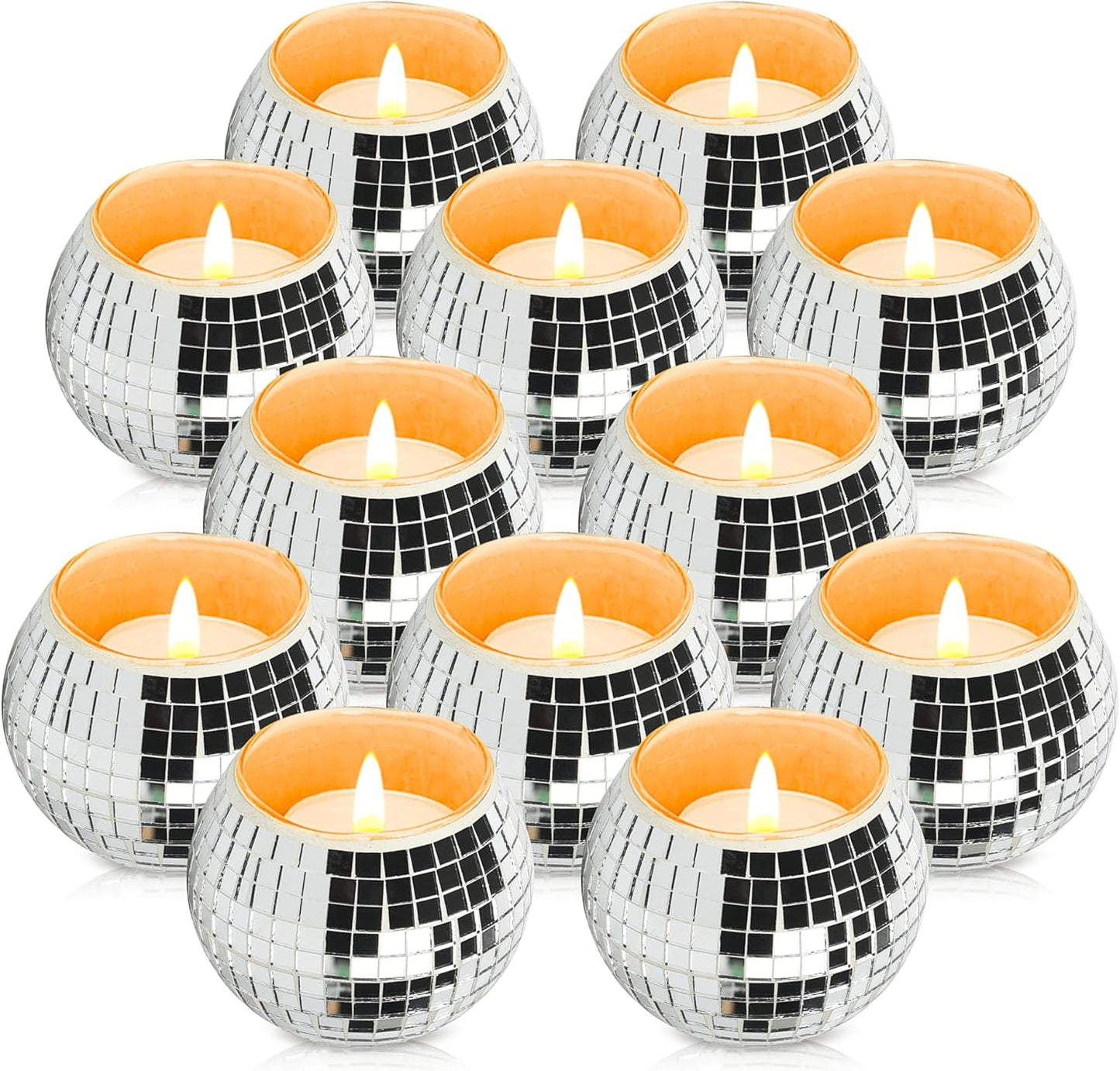 12 Pcs Disco Ball Candle Holder Glass Mirror Candle Holder Disco Ball Decor for Wedding, Party, and Christmas