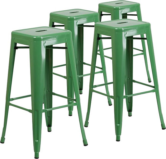 Flash Furniture Lily 4 Pack Commercial Grade 30" High Backless Green Metal by FlashFurniture