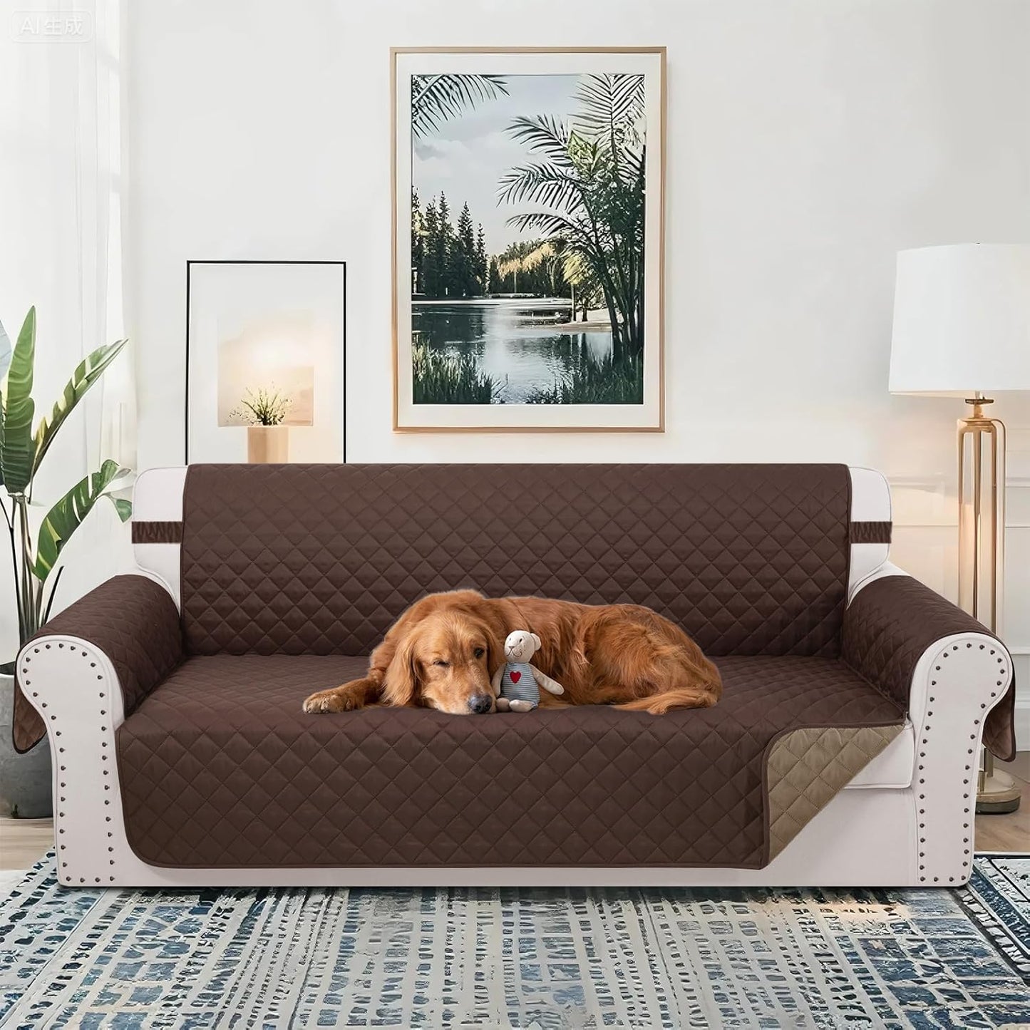 Reversible Oversized Sofa Covers Couch Cover Furniture Protector for Dogs Elastic Straps Water Resistant(XLSofa,Chocolate/Chocolate)