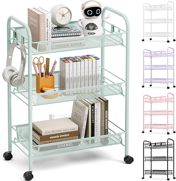 TOOLF 3-Tier Metal Rolling Cart, Mesh Wire Easy Assemble Utility Cart, Storage by TOOLF