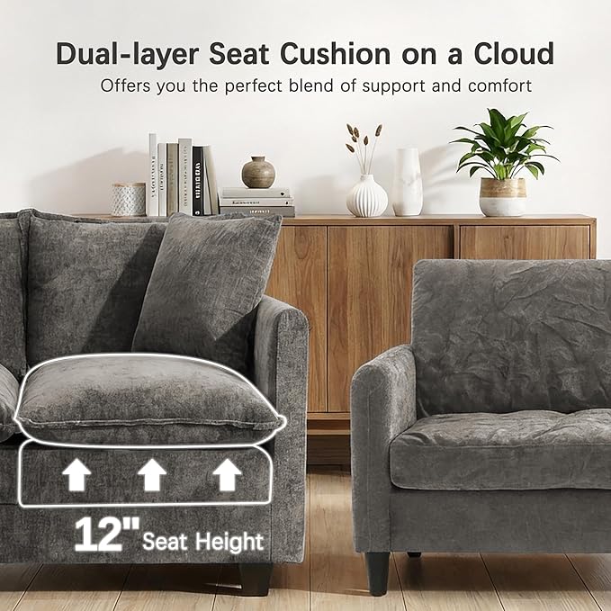Loveseat Sofa, Comfy Chenille Small Couch - Image 4