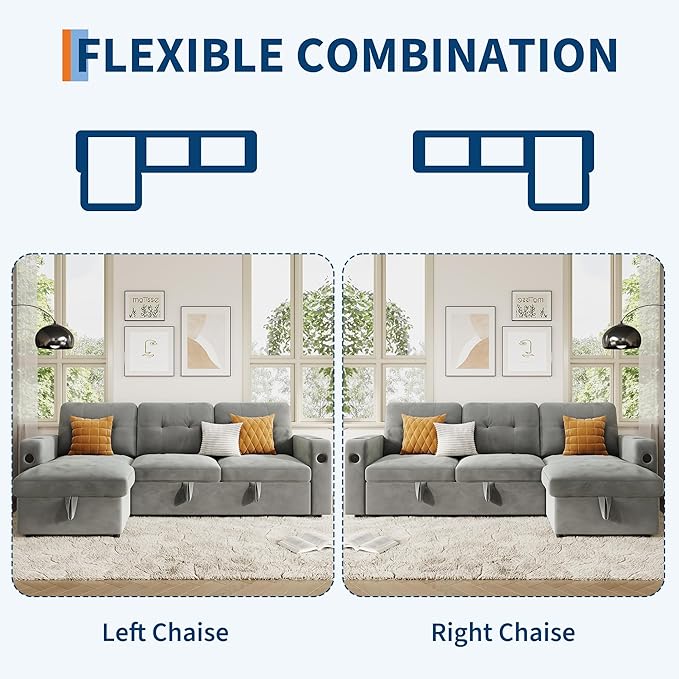 GarveeHome 84 Inch Sleeper Sofa Couch, L-Shaped Sofa, Convertible Pull Out Sofa - Image 5