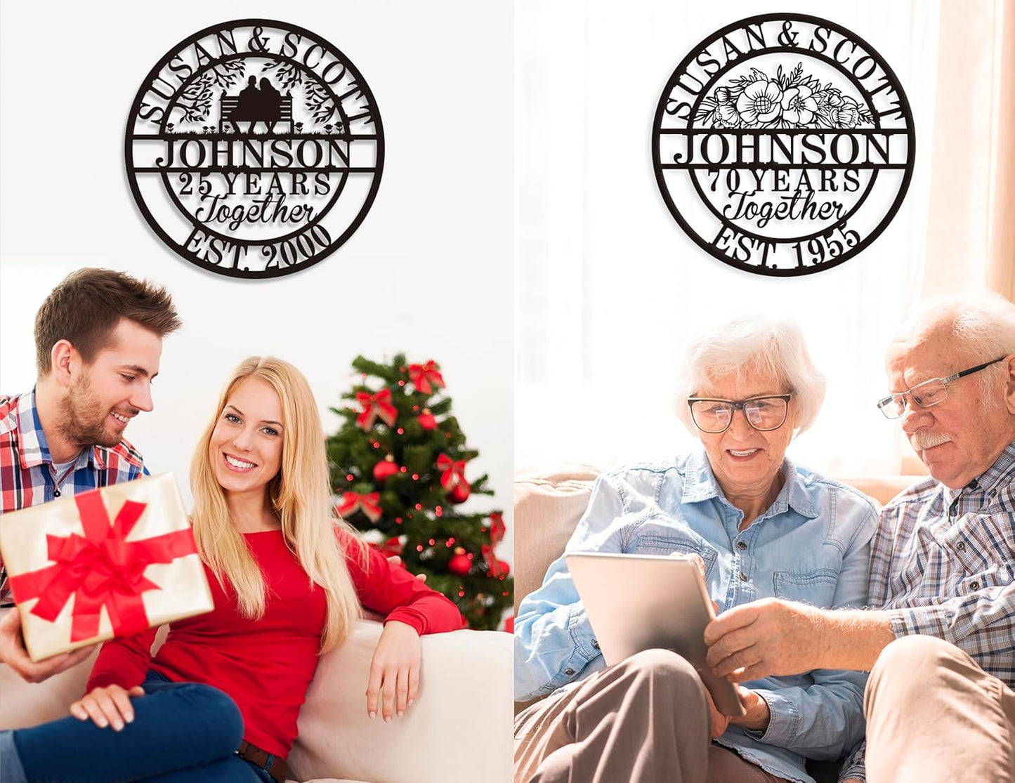 Personalized Wedding Anniversary Sign Gifts, Custom 50th 40th 65th 60th 25th 70th Anniversary Metal Sign, Wedding Gifts for Couples, Custom Name Sign, House Warming Gifts New Home