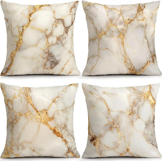 OBSEDE Gold Foil Marble Decorative Throw Pillow Covers 18 × 18 in, Couch by OBSEDE