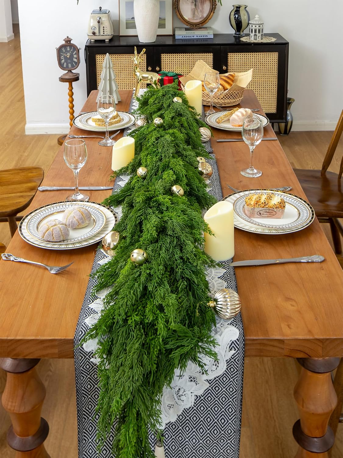 6FT Extra Full Christmas Garland Faux Cypress Pine Cedar Garland Realistic for Mantle Fireplace Stairs Table Wall Door Indoor Outdoor Christmas Xmas Decor Decorations