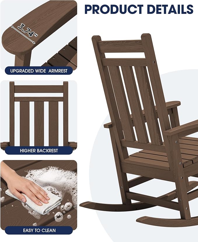 KINGYES Oversized Outdoor Rocking Chair, All-Weather Patio Rocking Chairs - Image 7