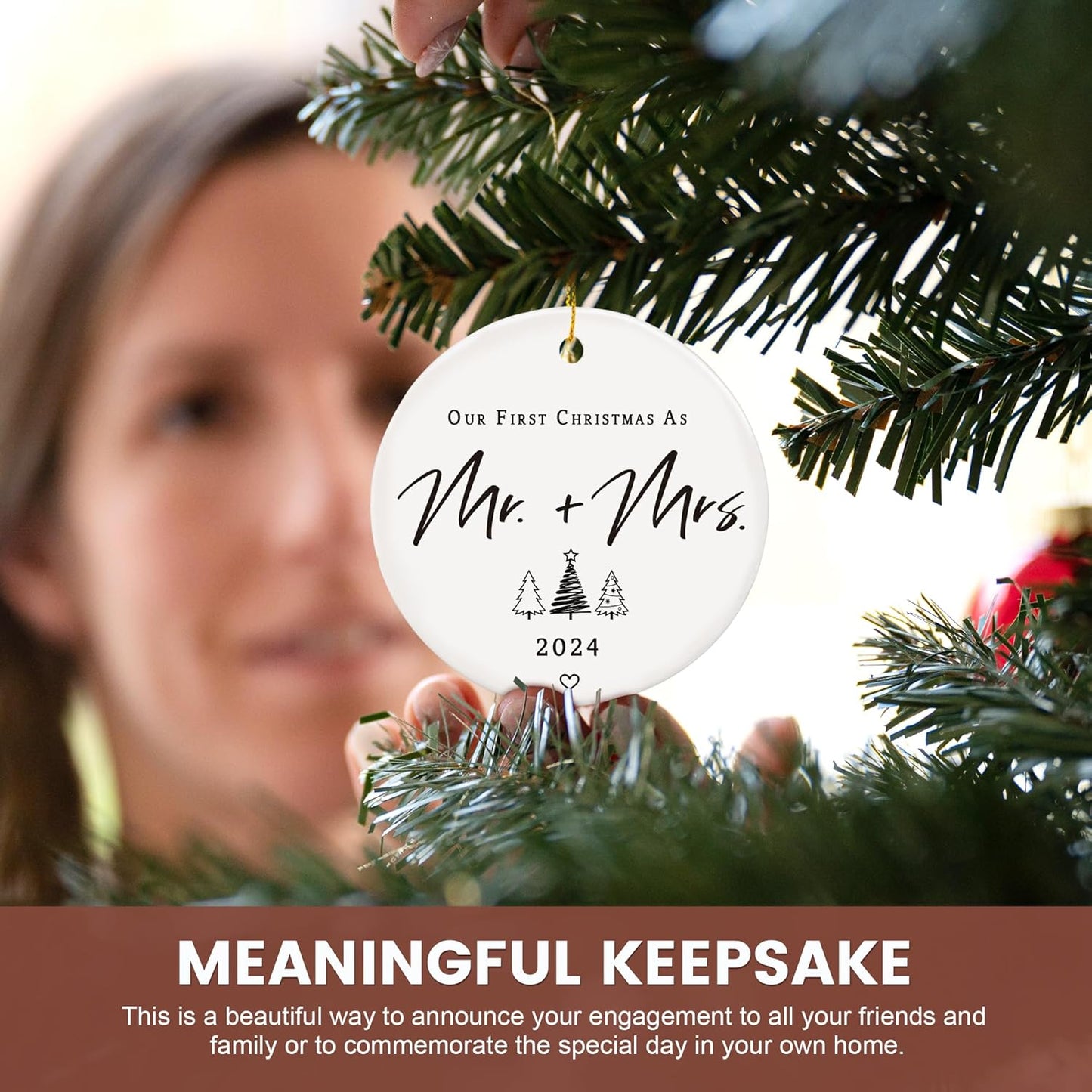 Our First Christmas Married Ornaments - Wedding Gift for Couples 2024, 1st Christmas as Mr and Mrs, Bridal Shower, Just Married Newlywed Couples