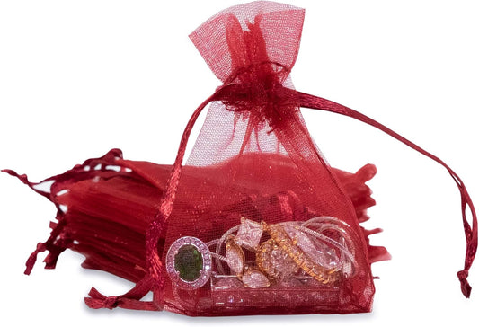 TheDisplayGuys 48-Pack 2" x 2-3/4" Maroon Sheer Organza Gift Bags with Drawstring, Jewelry Candy Treat Wedding Party Favors Mesh Pouch