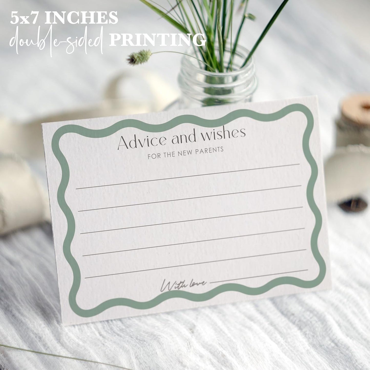 Advice For New Parents Baby Shower, Baby Predictions & Advice Cards For Baby Shower Games Activities, Wishes for Baby, 25 Double-Sided Thick Cards – Sage Green A09