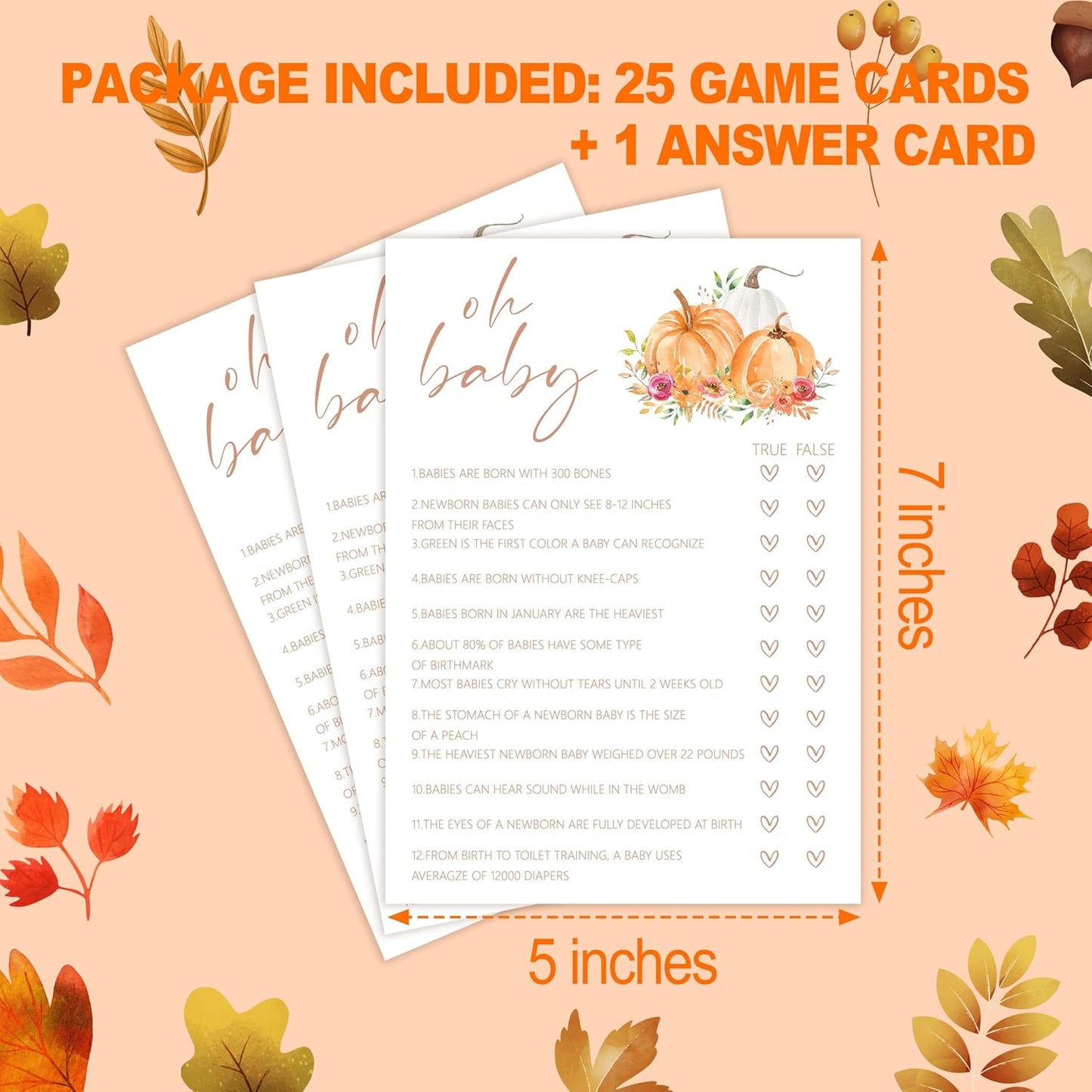 Baby Shower Games, Thanksgiving Oh Baby True or False Game Cards + 1 Answer Card, 25 Sets Baby Gender Reveal Party Decorations Supplies - E04