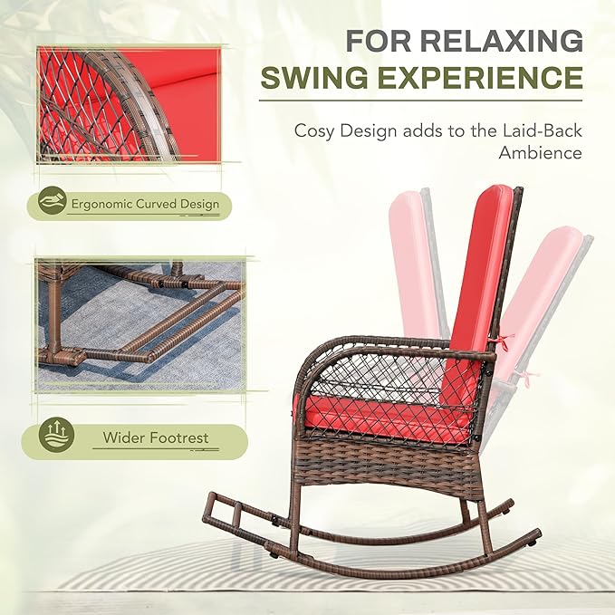 Greesum 3 Piece Outdoor Wicker Rocking Chairs Patio Furniture Set - Image 6
