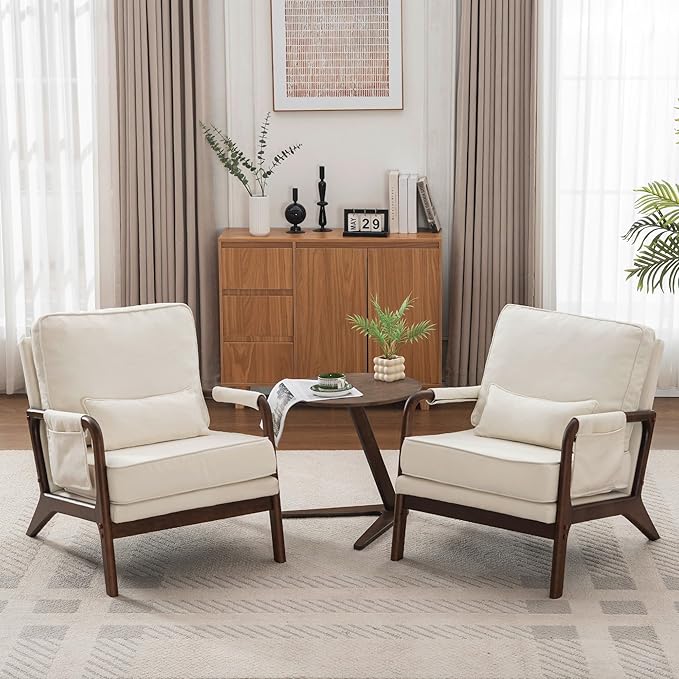 Mid Century Modern Chair Set of 2, Upholstered Lounge Arm Chair by Unknown