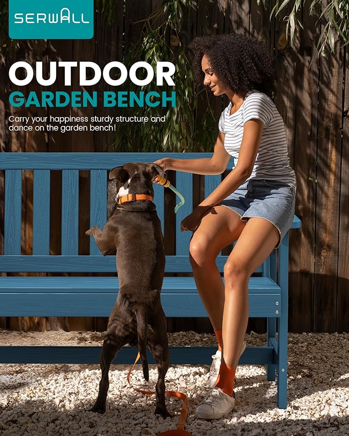 SERWALL HDPE Outdoor Benches Weatherproof, 2-Person Garden Bench - Image 7