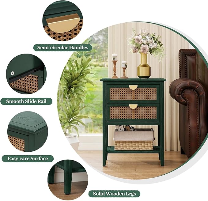 22" Green Coffee Side Tables, Boho Accent Storage Cabinets - Image 5