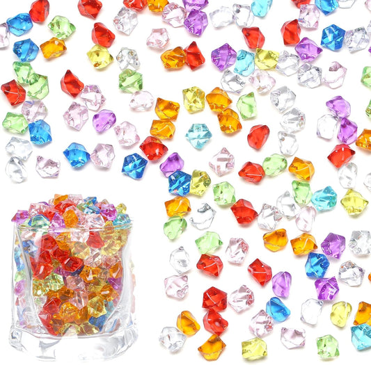 LAIDANLA 500PCS Multicolor Acrylic Gems Fake Ice Cubes Vase Fillers for Centerpiece Colorful Plastic Diamonds Fake Crushed Rocks for DIY Party Table Scatter Prop Wedding Decoration Accessories