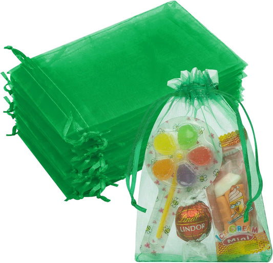 50 Pcs 4x6 Inch Green Mesh Bags, Organza Bags with Drawstring Small Mesh Pouch for Christmas Gift Party Favor Wedding