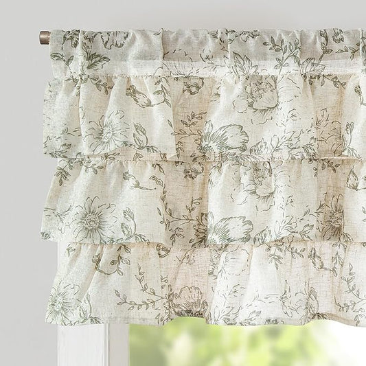 jinchan Ruffled Floral Valance Linen Shabby Chic Small Window Curtain 18 Inch by JINCHAN