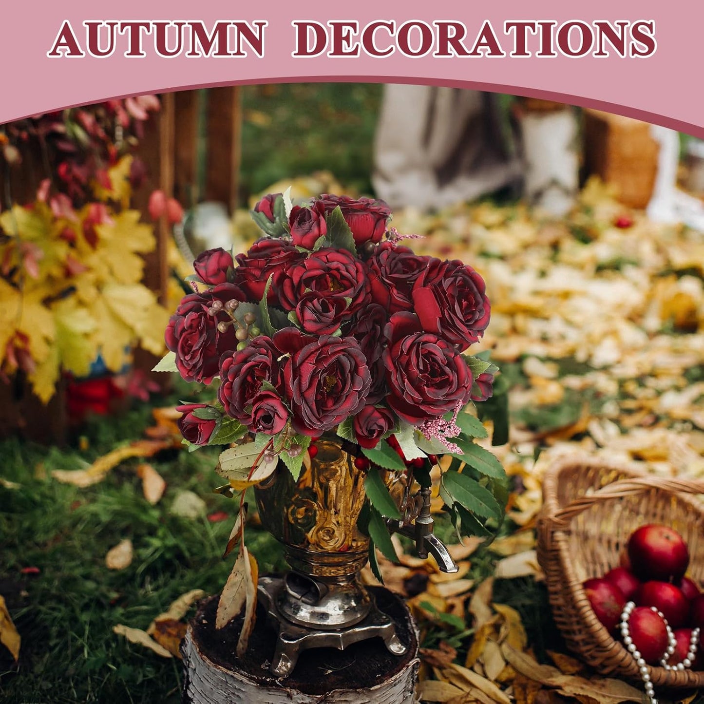 8 Bundles Artificial Peonies Flowers Boho Faux Flowers Arrangements Artificial Centerpiece Spring Bouquet Floral Wedding Decoration for Vase(Burgundy)