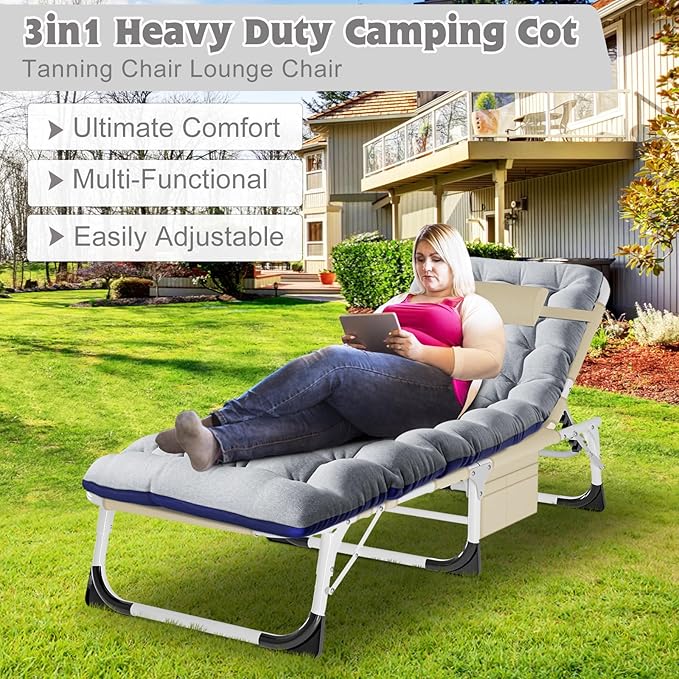 ABORON 3-in-1 Sun Tanning Chair – Oversized Folding Chaise Lounge - Image 4