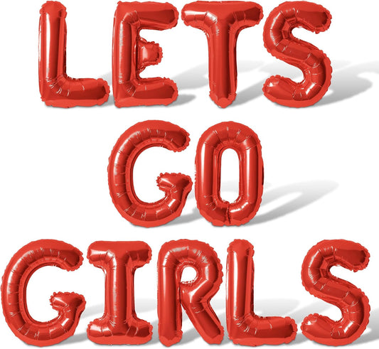 Letter Balloons - LETS GO GIRLS 16" Inch Alphabet Letters Foil Mylar Balloon Bachelorette or Hen Party Banner (Red)