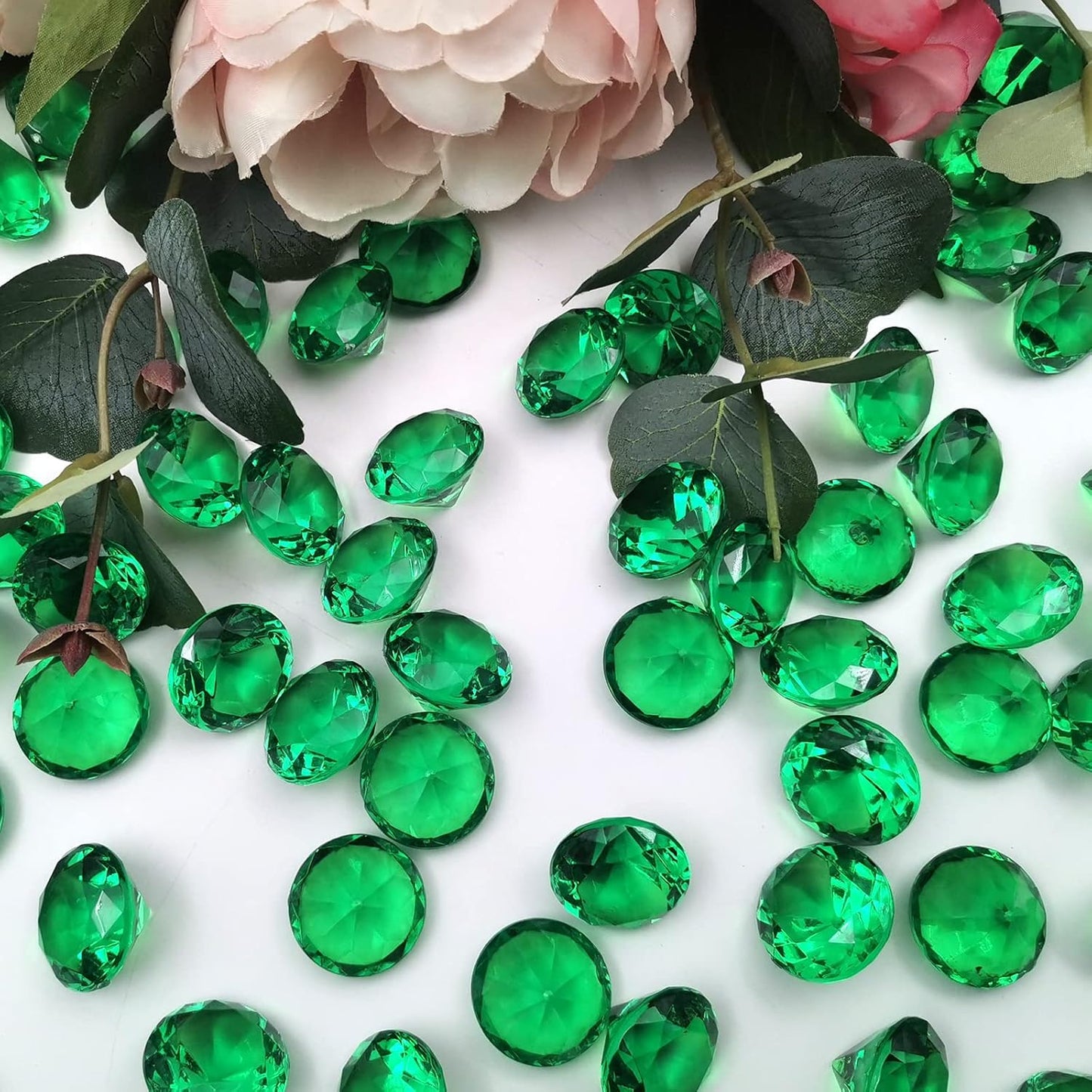 100 pcs Acrylic Diamond Gems, Green Acrylic Diamonds 1 Inch Faux Diamonds Large Acrylic Diamond Vase Filler Fake Diamonds Decor for Party, Event, Wedding, Arts & Crafts, Birthday Decorations