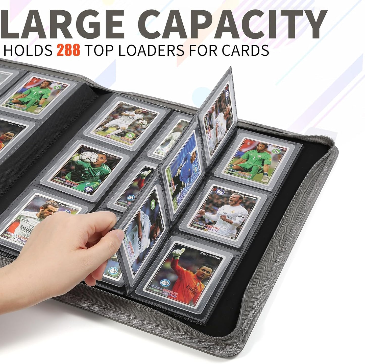Toploader Binder,Holds 288 Toploaders,9 Pocket Double-Sided Top Loader Binders with Sleeves for 3 x 4'' Toploaders, Card Holder for Trading Cards or Sports Cards (Grey)